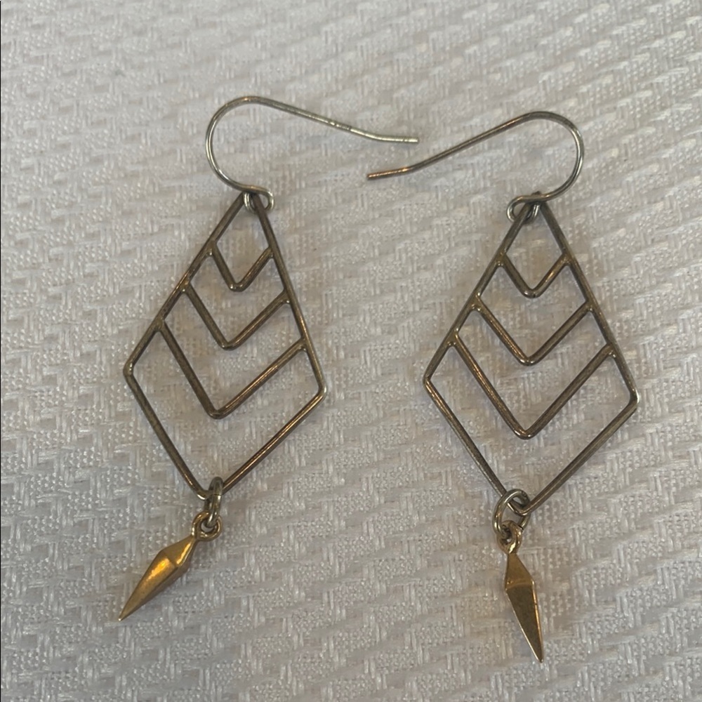 Geometric Silver and Gold Tone Drop Dangle Earrings - Picture 1 of 2